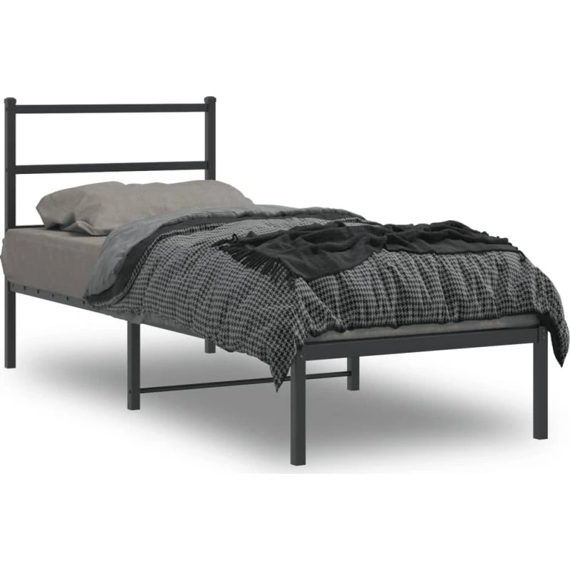 Sengeramme med sengegavl 75x190 cm - sort metal