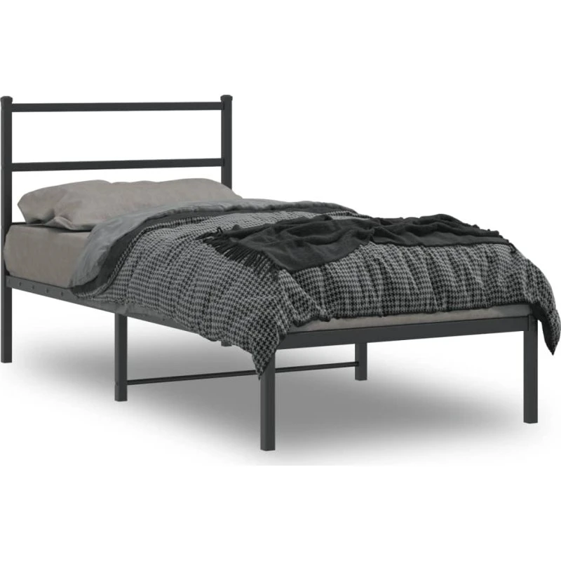 Sengeramme med sengegavl 90x190 cm - Sort metal