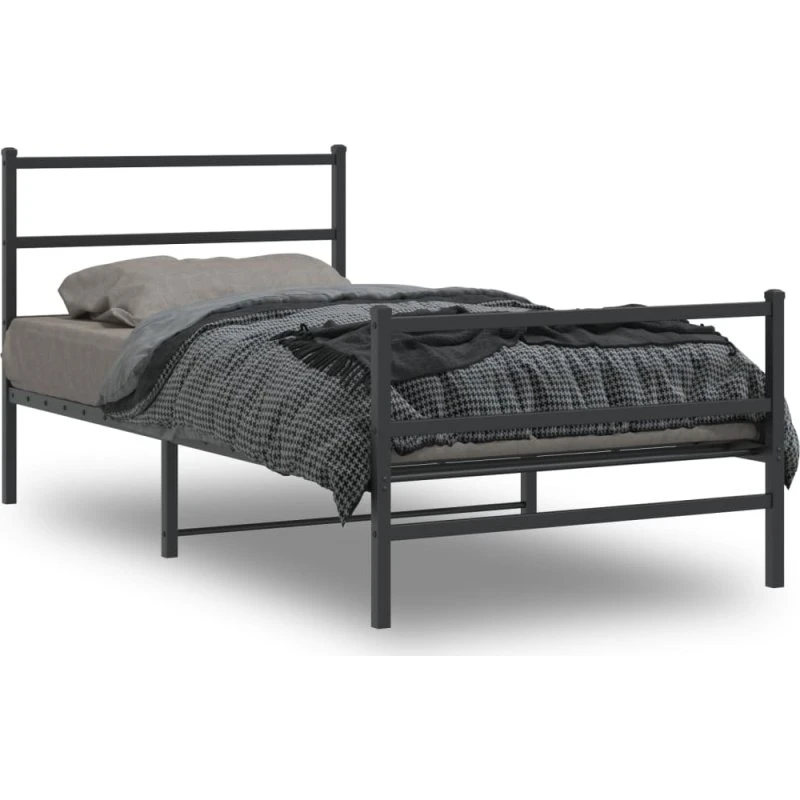 Sengeramme i sort metal med sengegavl 100x190 cm