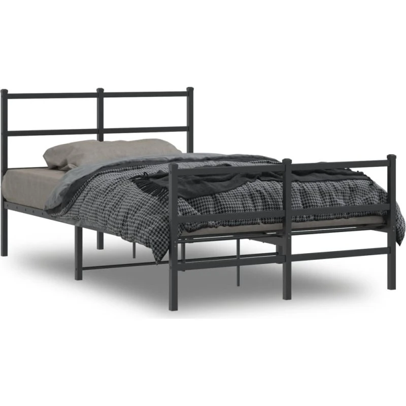 Sengeramme i metal 120x200 cm med gavl og fodgærde - sort