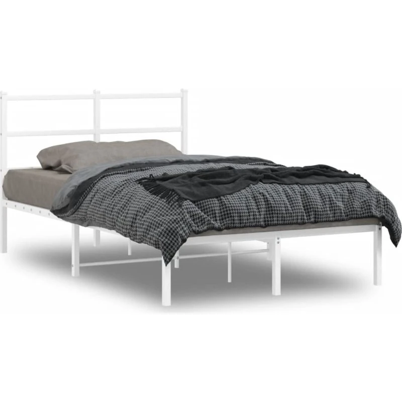 Metal sengeramme med sengegavl 120x200 cm – hvid