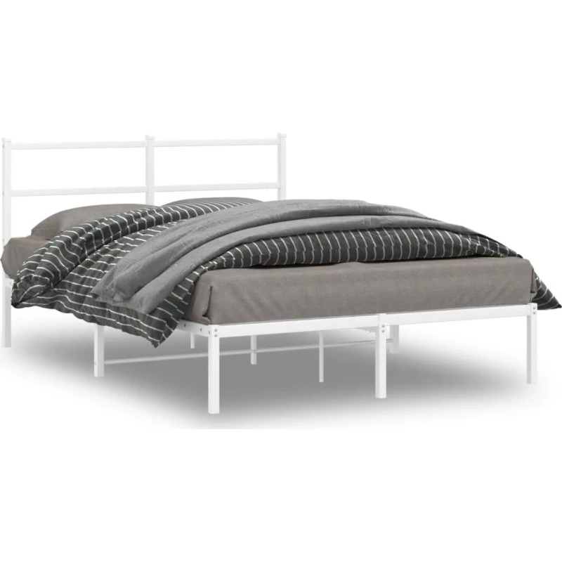 Sengeramme i hvidt metal 140x190 cm med sengegavl