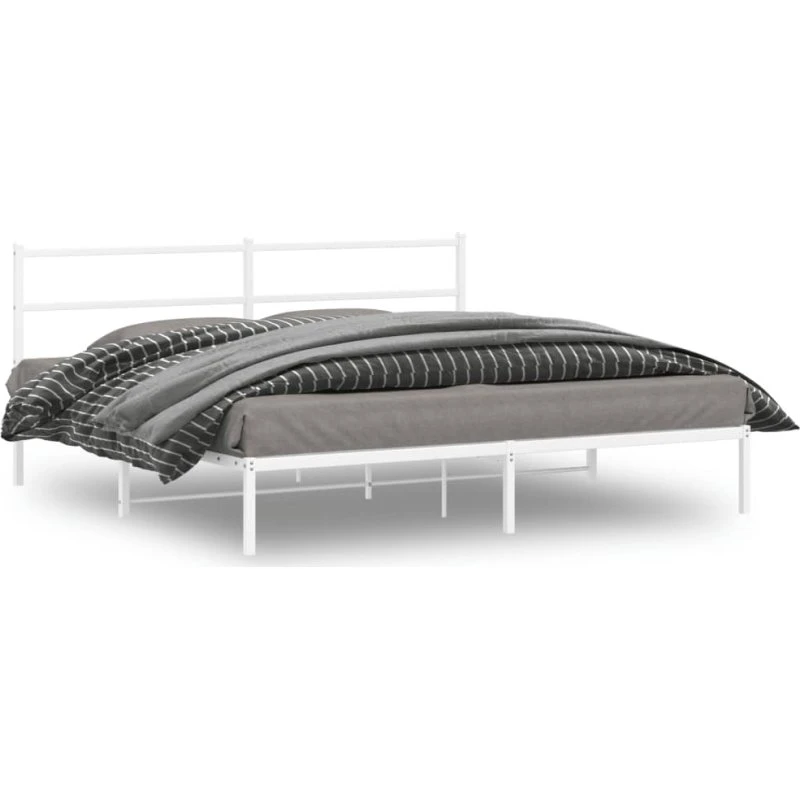 Sengeramme med sengegavl i hvidt metal 193x203 cm
