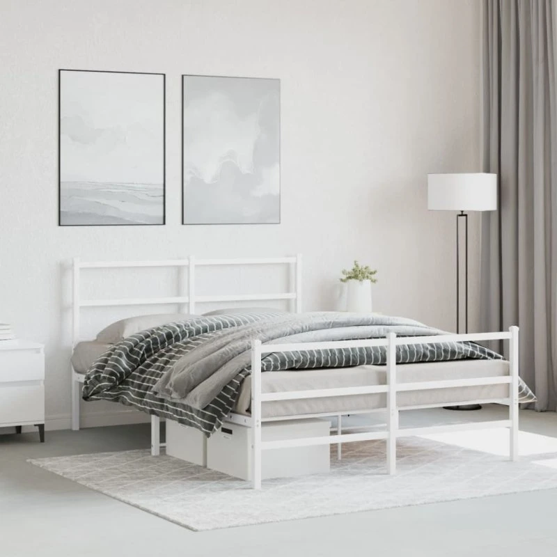 Sengeramme i metal med gavl 135x190 cm – hvid