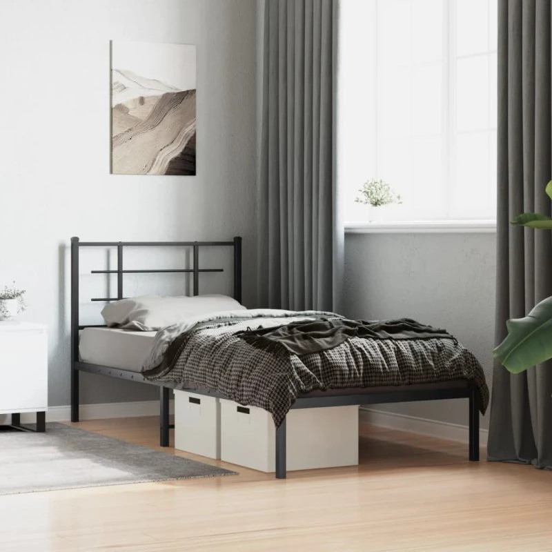 Sengeramme med sengegavl 90x200 cm – sort metal