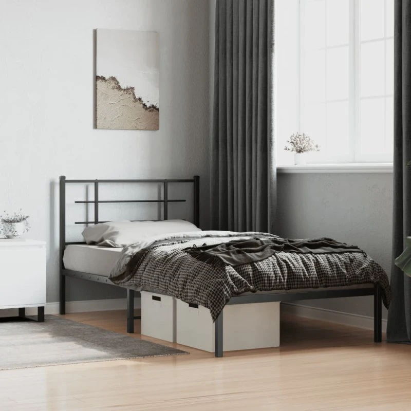 Sengeramme med sengegavl 107x203 cm - Sort metal