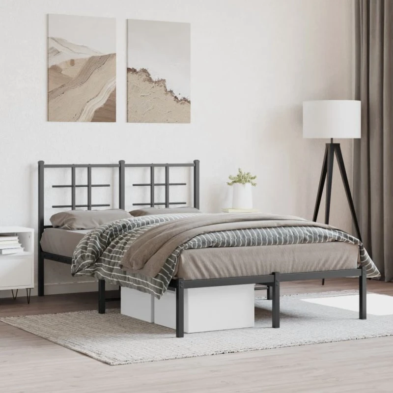 Sengeramme med sengegavl 120x200 cm – sort metal