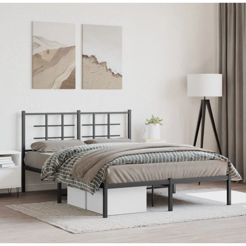Sengeramme med sengegavl 140x200 cm - Sort metal