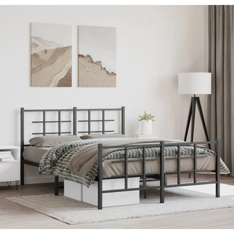 Sengeramme 135x190 cm med gavl og fodgærde, sort metal