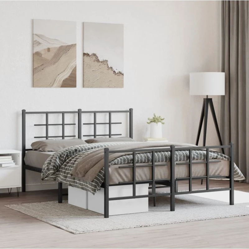 Metalsengeramme med gavl & fodgærde 140x190 cm - sort