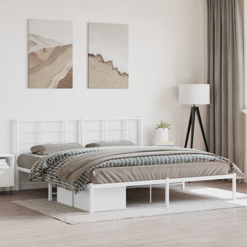 Sengeramme med sengegavl 183x213 cm i hvidt metal