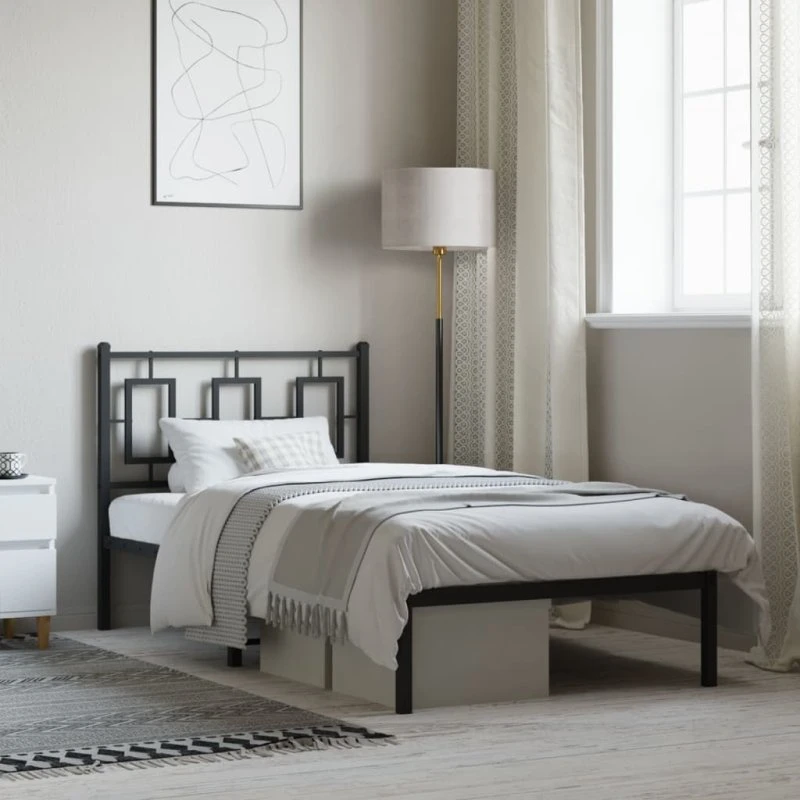 Sengeramme med sengegavl 90x190 cm – sort metal