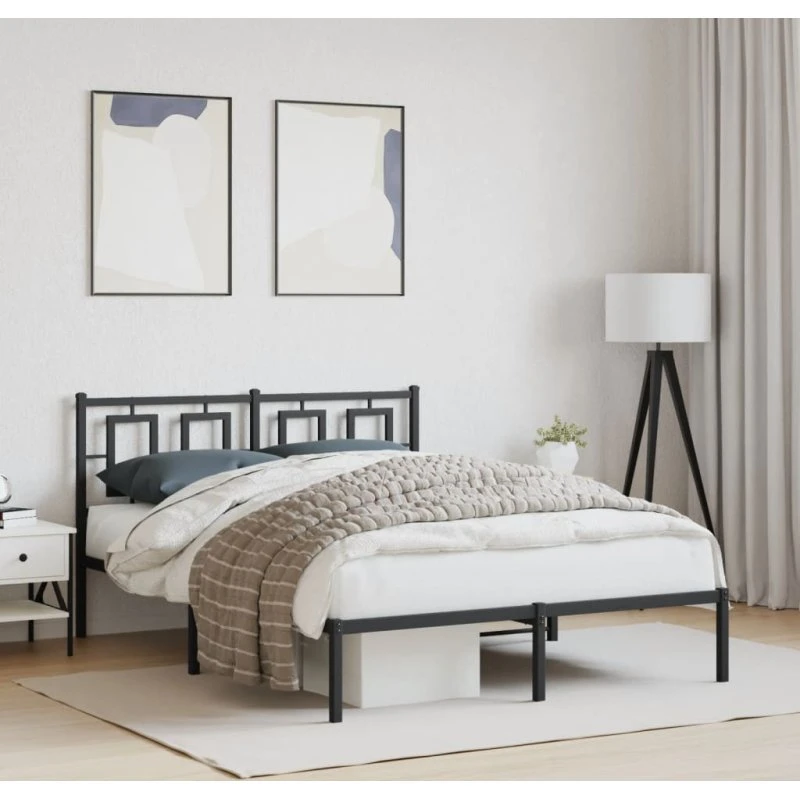 Sengeramme med sengegavl 135x190 cm i sort metal
