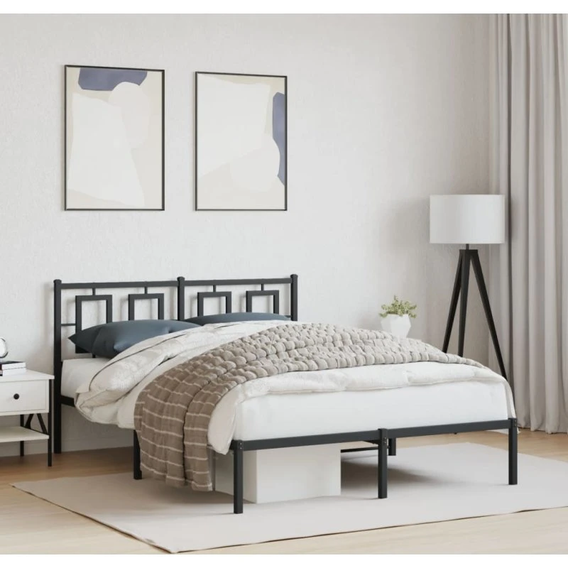 Sengeramme med sengegavl 140x200 cm - sort metal
