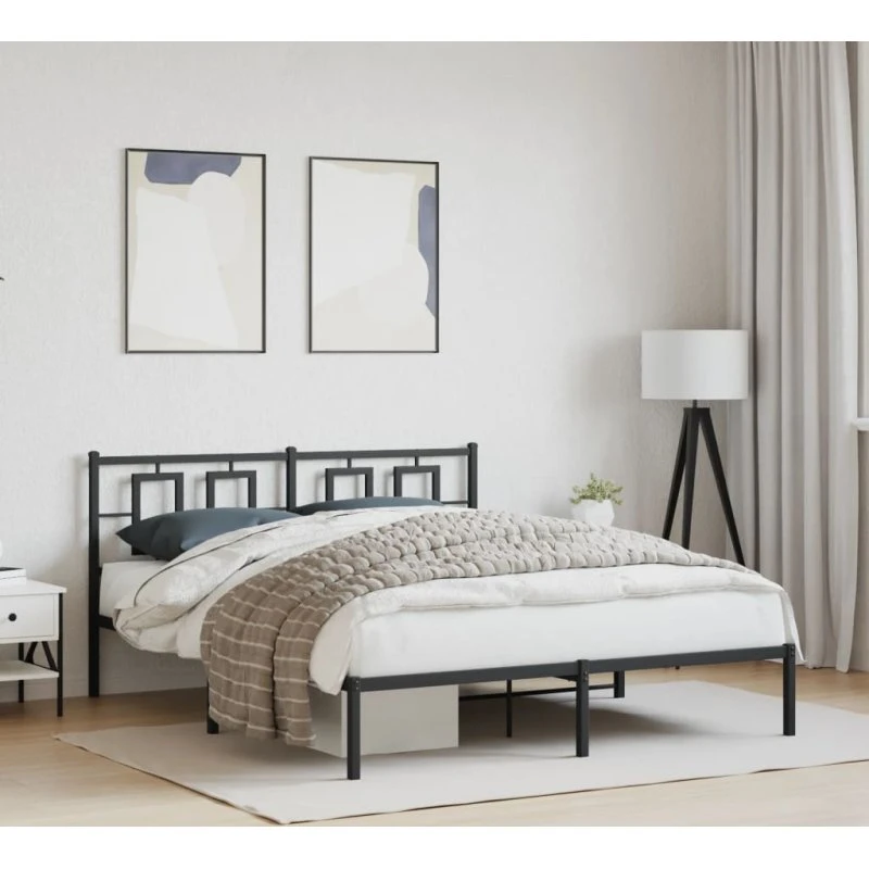 Sengeramme med sengegavl 150x200 cm i sort metal