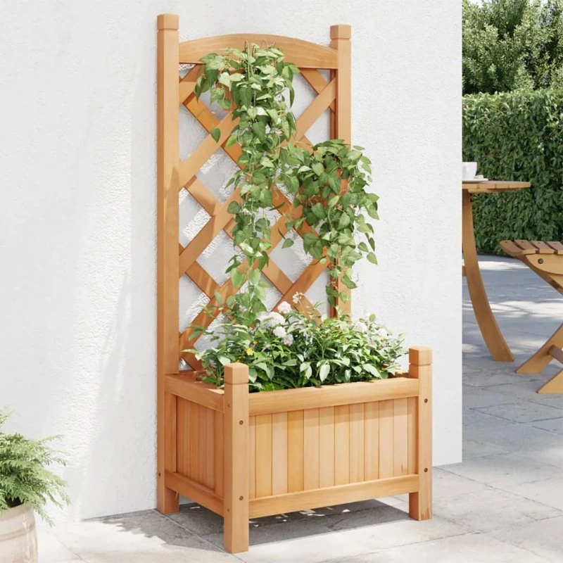 Plantekasse med espalier i massivt grantræ - brun