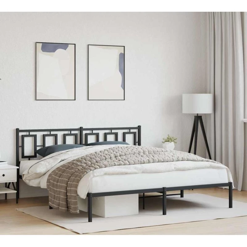 Sengeramme med sengegavl 183x213 cm – Sort metal