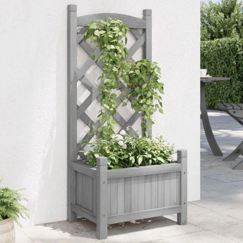 Plantekasse med espalier i massivt grantræ, grå