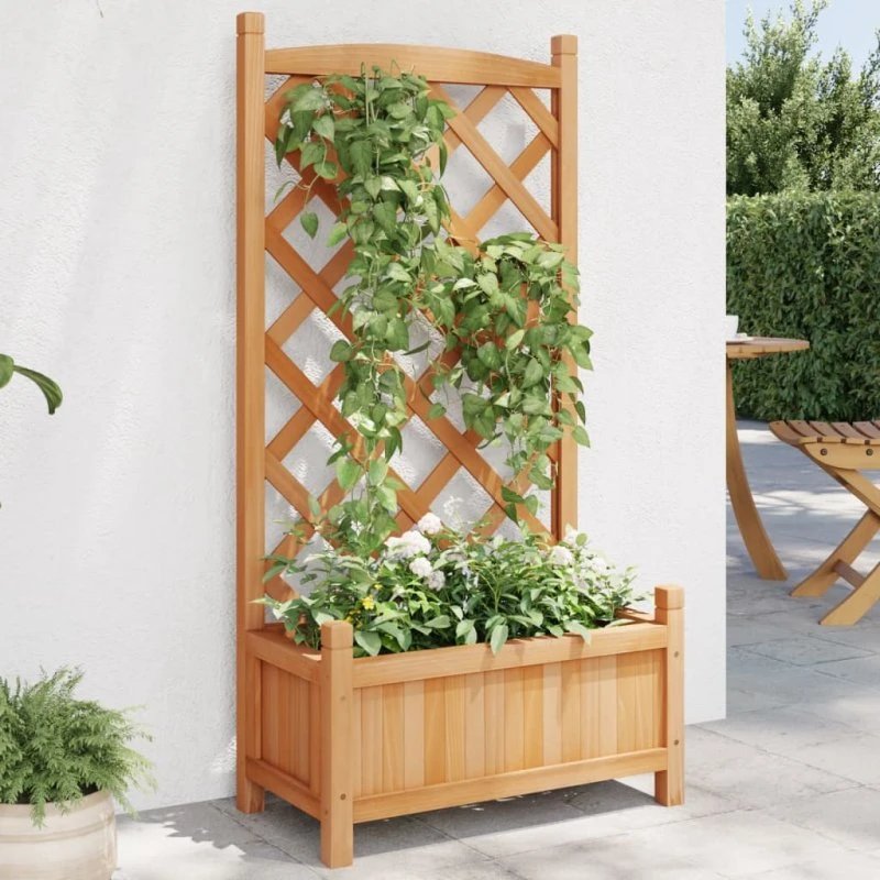 Plantekasse med espalier i massivt grantræ – brun