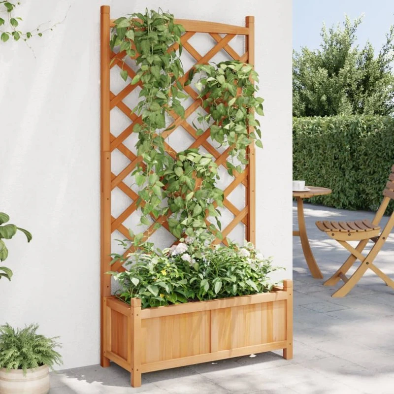 Plantekasse med espalier i massivt grantræ (brun)