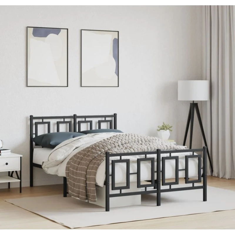 Sengeramme i sort metal med gavl og fodgærde 120x190 cm