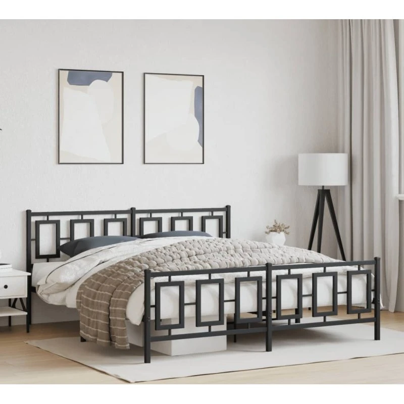 Metalsengeramme med gavl og fodgærde 183x213 cm - sort