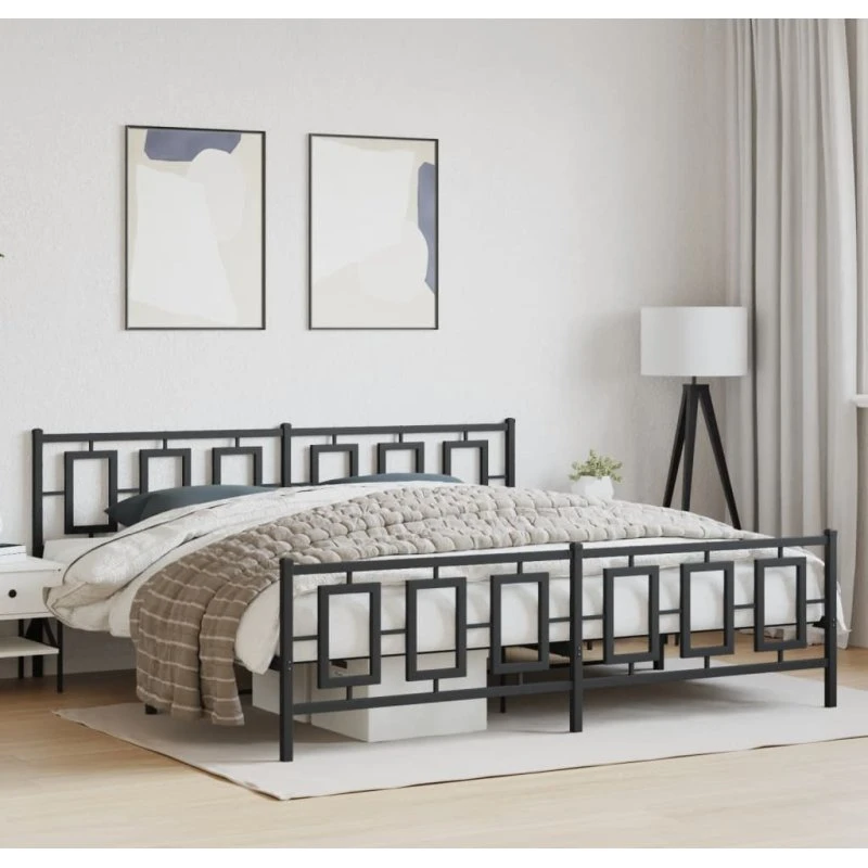 Sengeramme i sort metal med gavl 193x203 cm