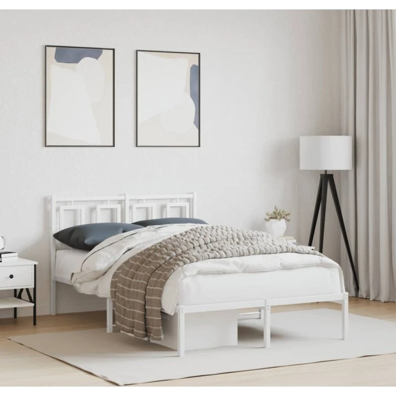 Sengeramme med sengegavl 120x190 cm - Hvid metal