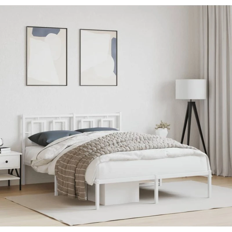 Metal sengeramme med sengegavl 140x200 cm - hvid