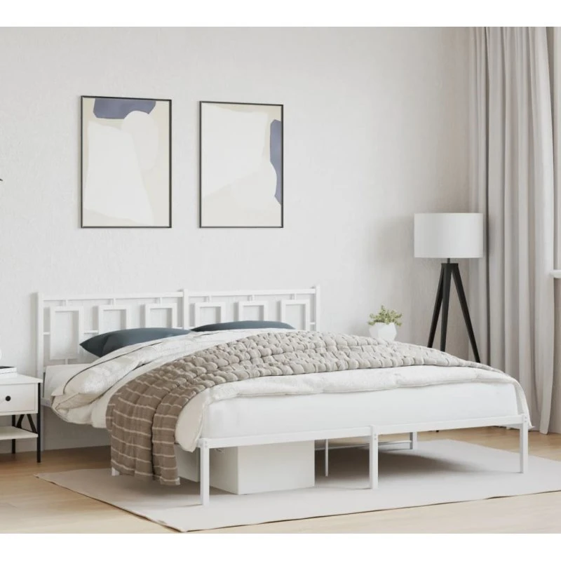 Sengeramme i metal med sengegavl 183x213 cm, hvid