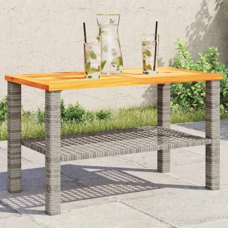 Havebord 70x38x42 cm i polyrattan og akacietræ – grå