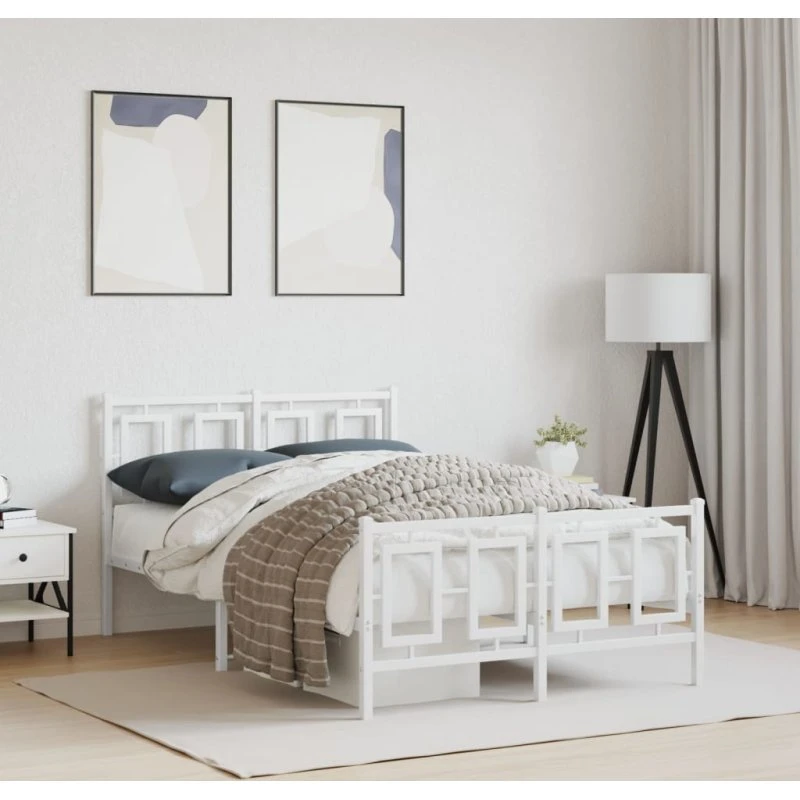 Sengeramme 120x200 cm i metal med sengegavl - hvid