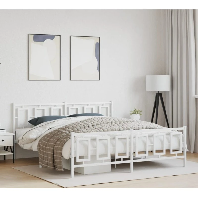 Metal sengeramme med sengegavl & fodgærde 183x213 cm - Hvid