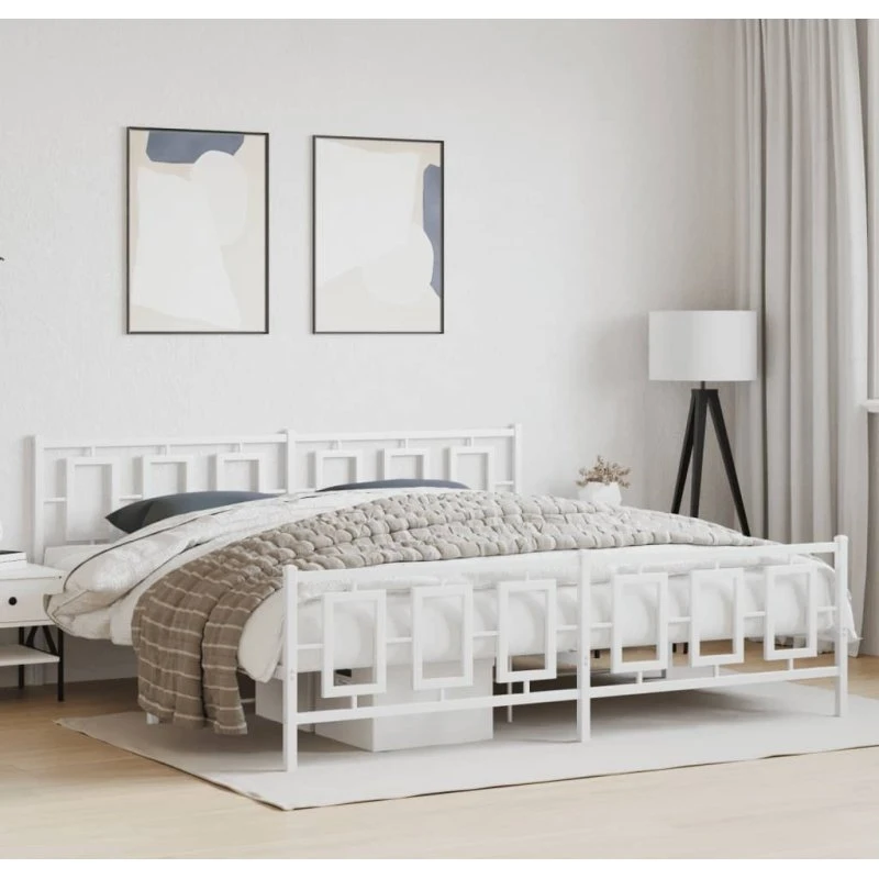 Sengeramme med gavl & fodgærde 193x203 cm - hvid metal