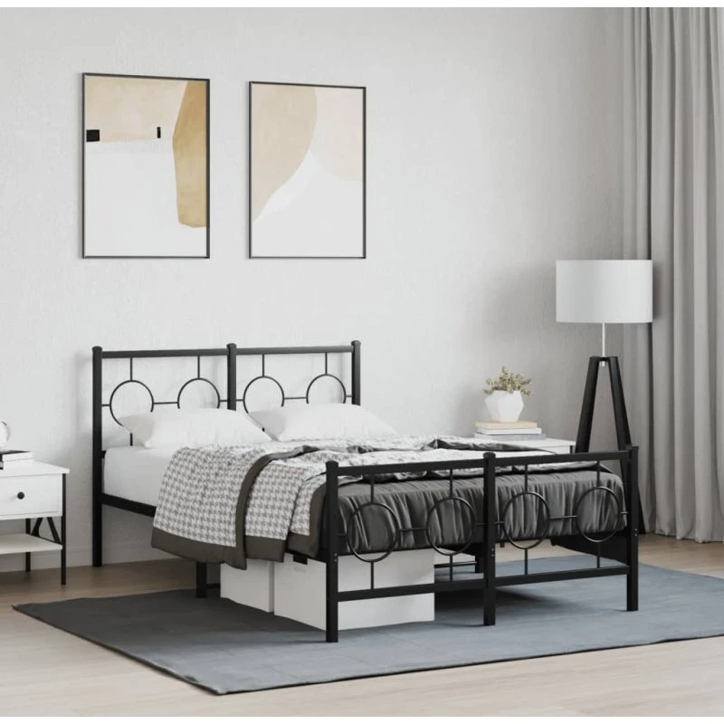 Sengeramme i sort metal med sengegavl 120x200 cm