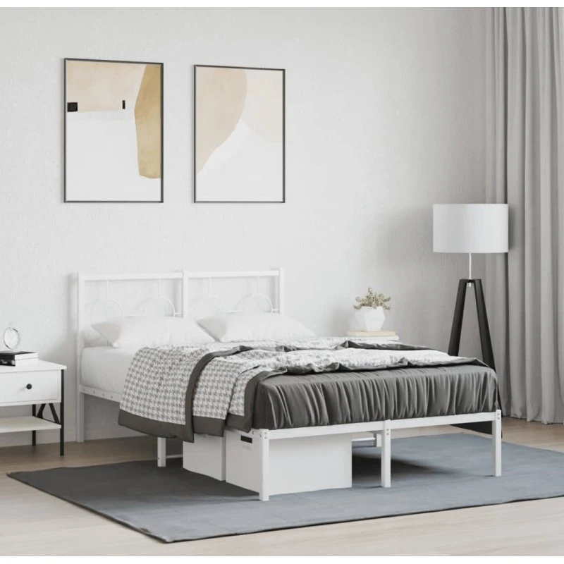 Sengeramme 120x200 cm med sengegavl - hvid metal