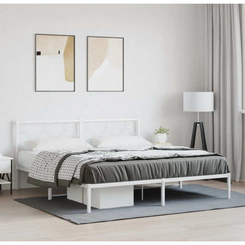 Metal sengeramme med sengegavl 183x213 cm – hvid