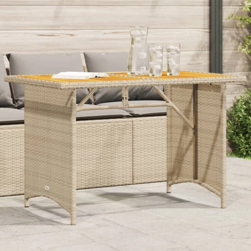 Havebord 110x68x70 cm polyrattan med træplade, beige