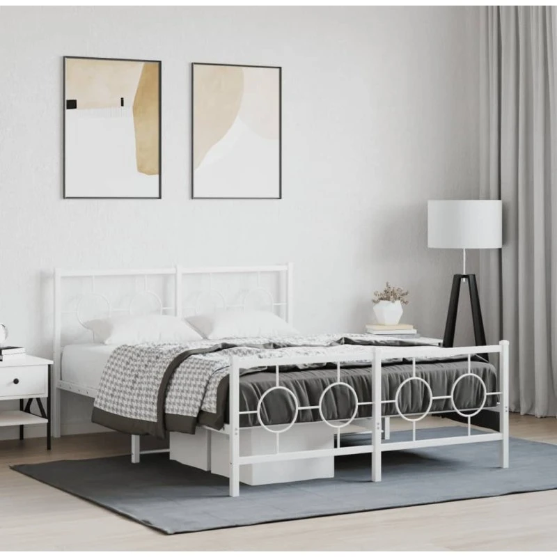 Hvid metallsengeramme med gavl & fodgærde 140x190