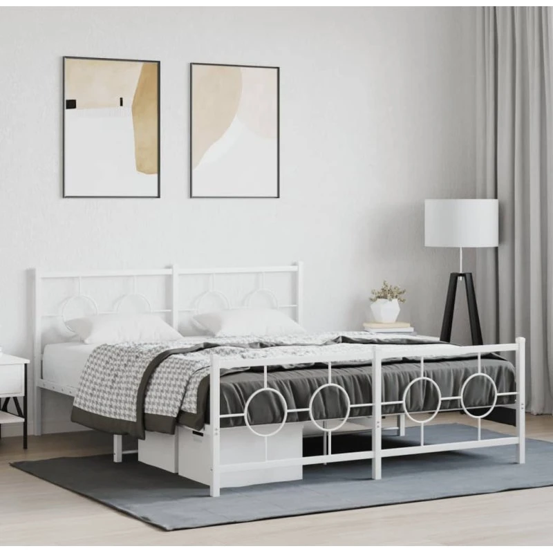 Sengeramme i hvidt metal med sengegavl 150x200 cm