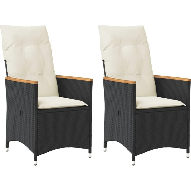 Havestole i polyrattan 2 stk. med hynder og justerbart ryglæn