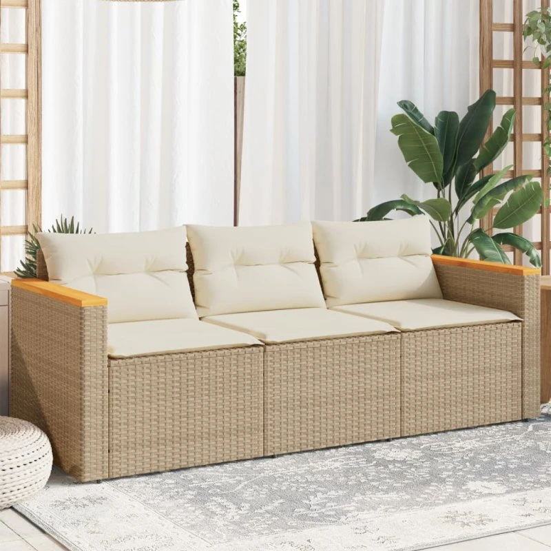 Havesofa 3-personers i polyrattan med hynder - Beige