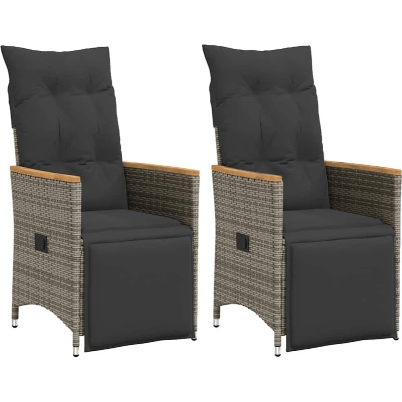 Havelænestole 2 stk. i grå polyrattan med hynder