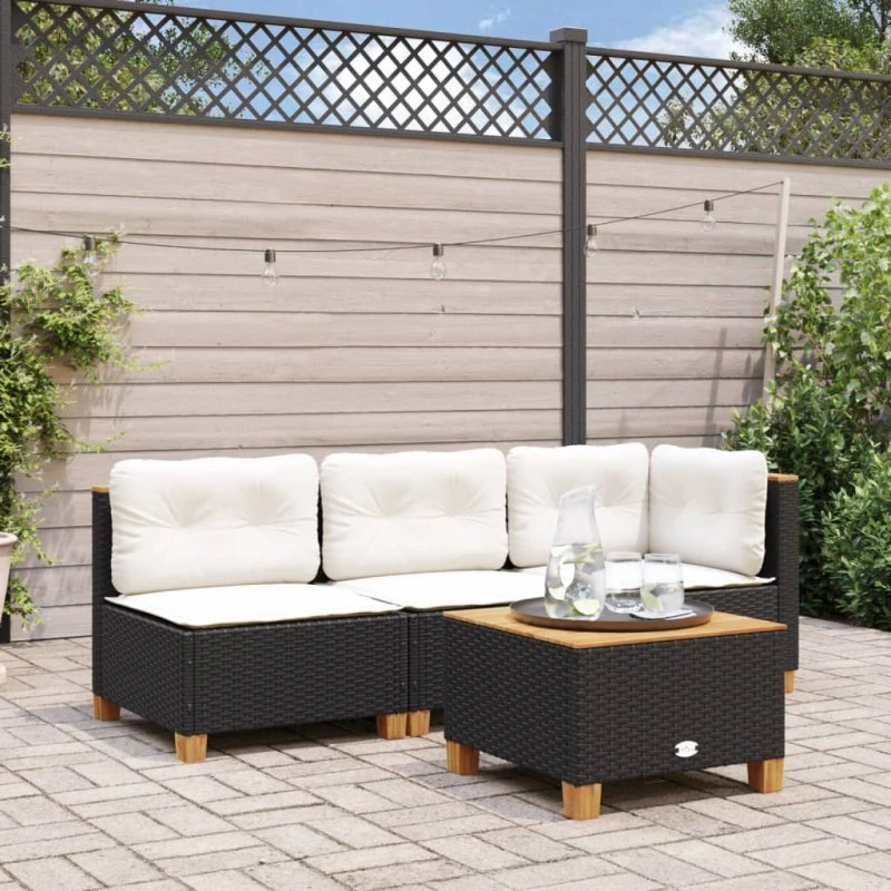 Sofamodul i sort polyrattan med hynder