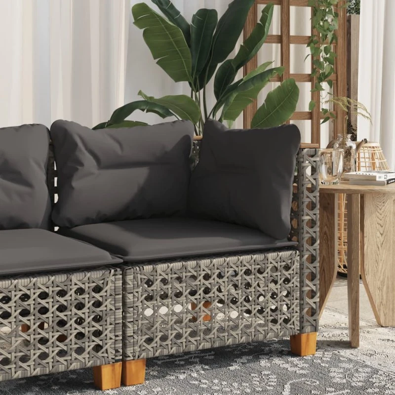 Hjørnemodul til havesofa i polyrattan - grå (med hynde)
