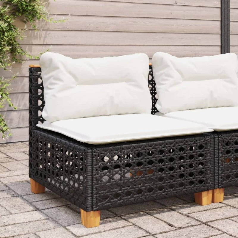 Sofamodul i sort polyrattan med hynder