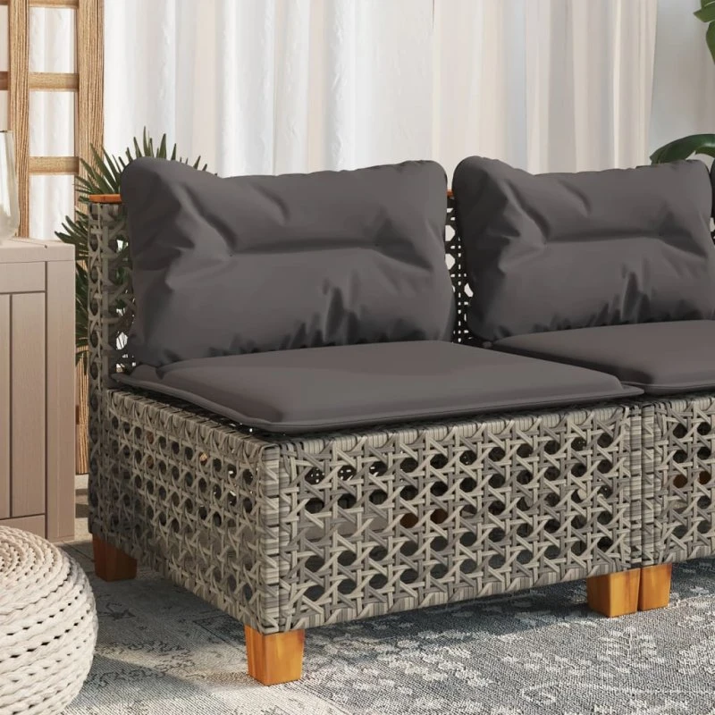 Sofamodul i polyrattan med hynder, grå