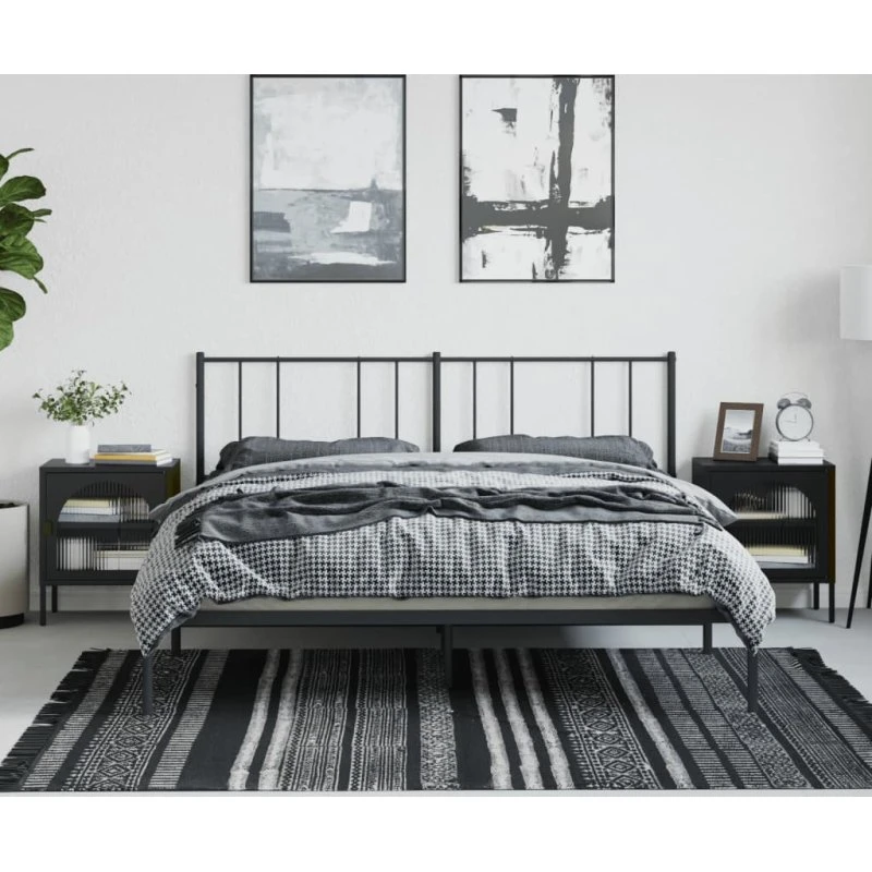 Sengebord 2 stk. 50x35x60 cm riflet glas & sort stål