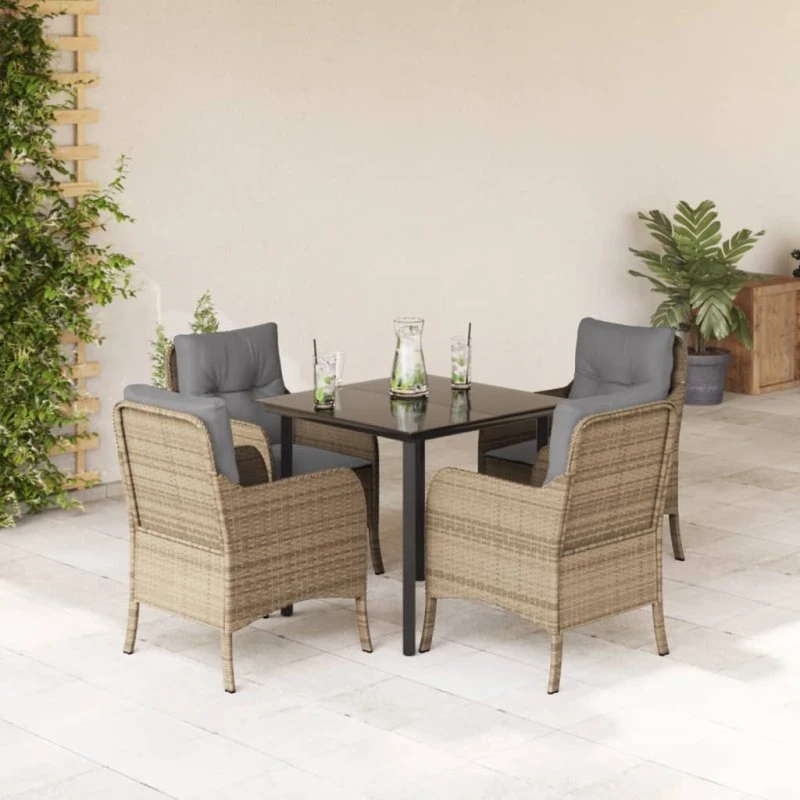 Polyrattan havemøbelsæt 5 dele med hynder – beige