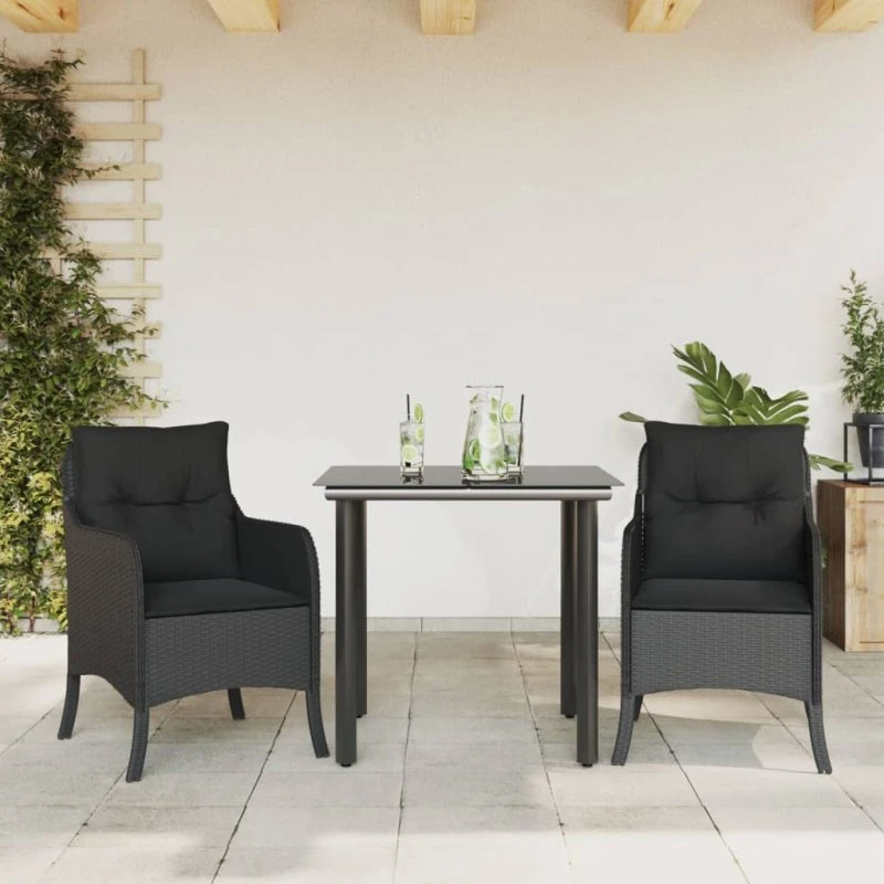 Polyrattan havemøbelsæt 3 dele med hynder - sort